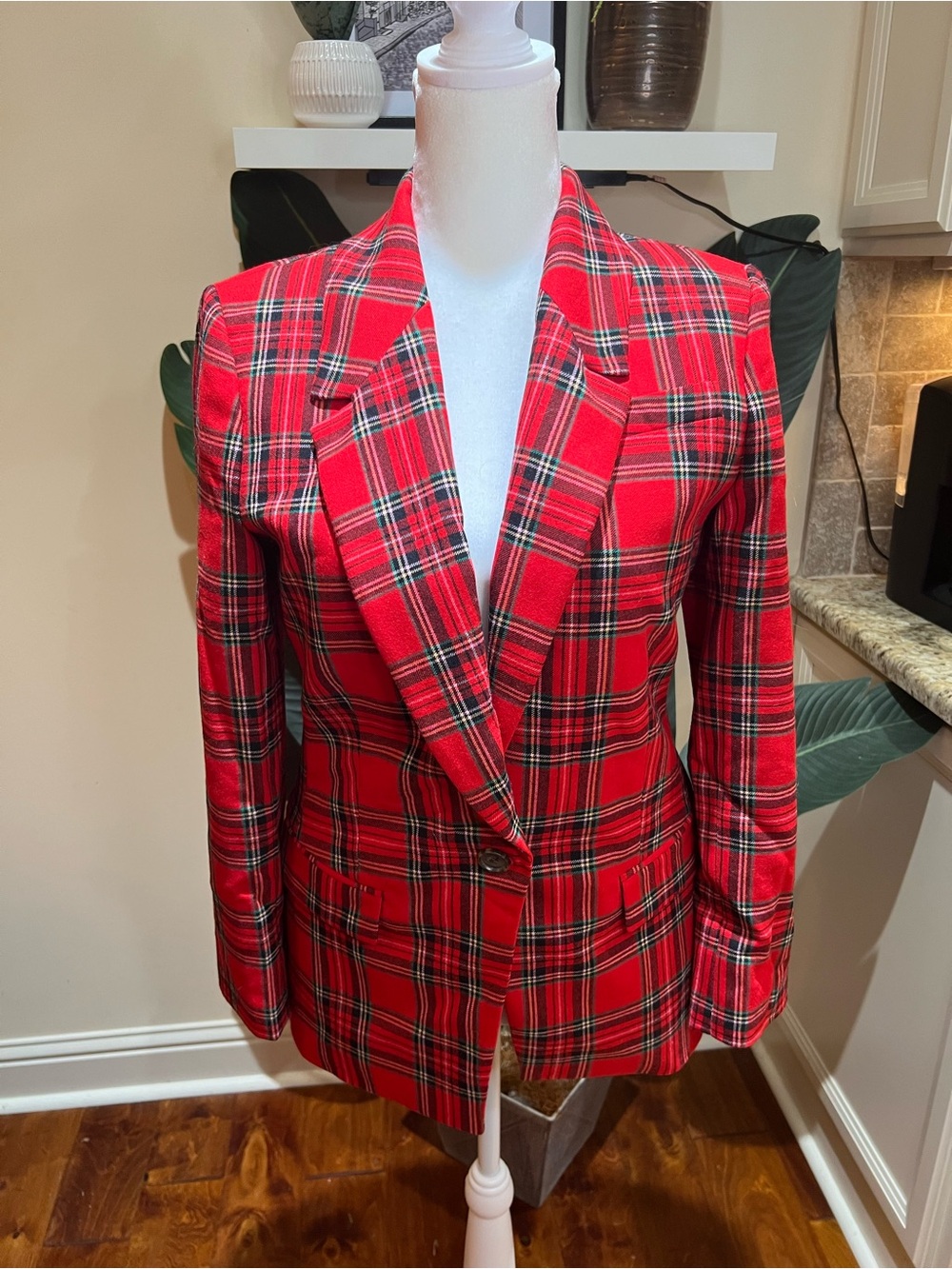 J. Crew Willa Wool-Blend Single-breasted Red Plaid Blazer Jacket 6